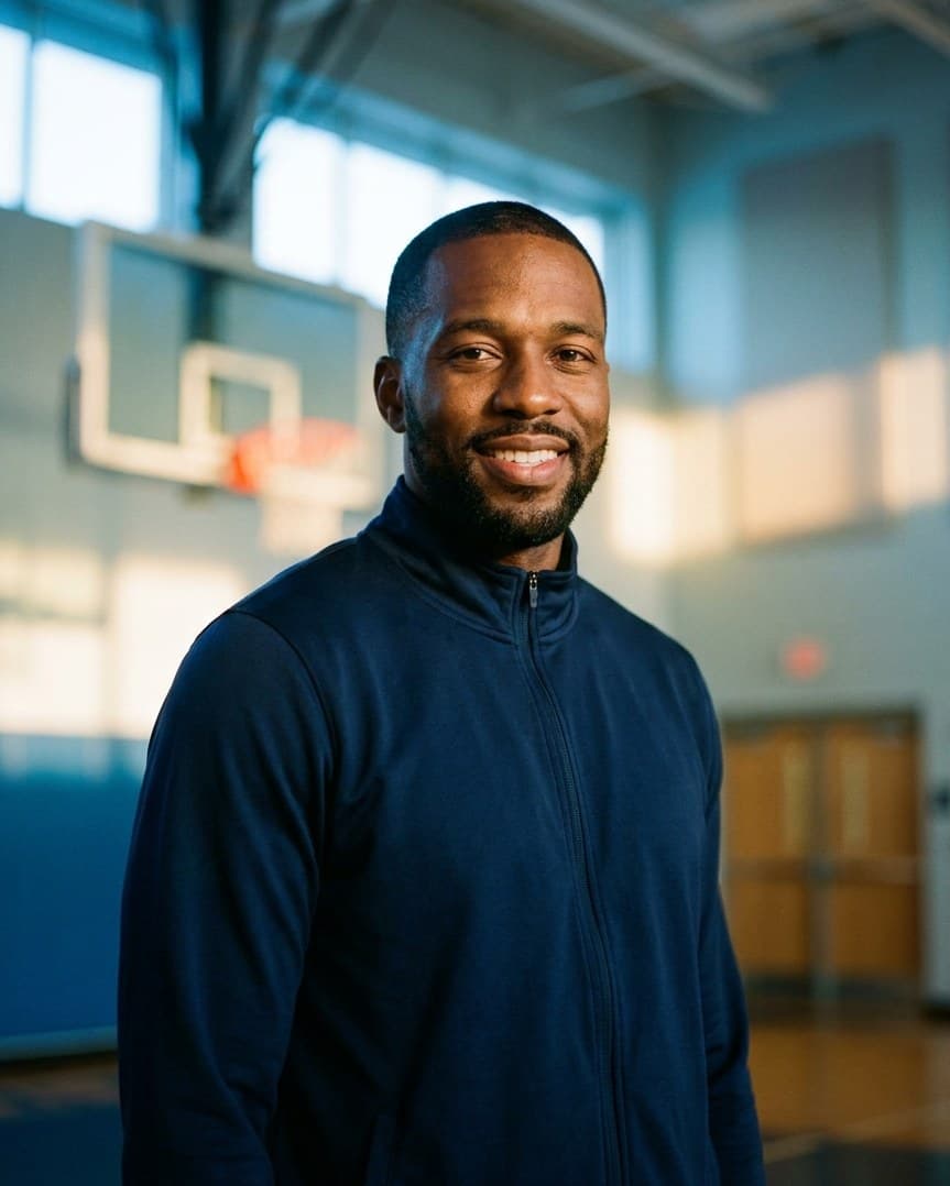 Brandon, founder of Athlelyte, standing courtside in a gymnasium